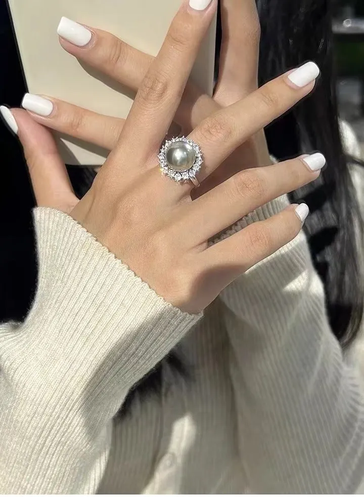 Sterling silver large pearl sunflower ring