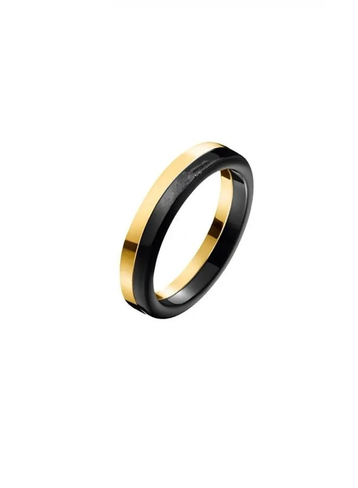Men's and Women's Classic Fashion Versatile Gold and Black Combination Stainless Steel Ring