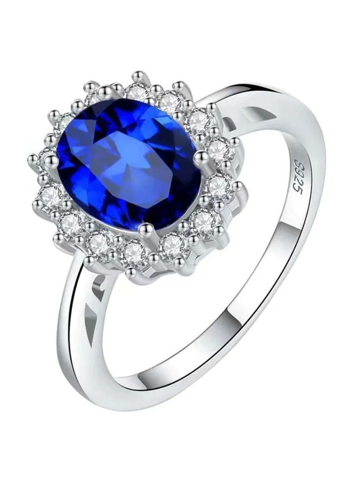 925 Sterling Silver Sapphire Studded Engagement Ring