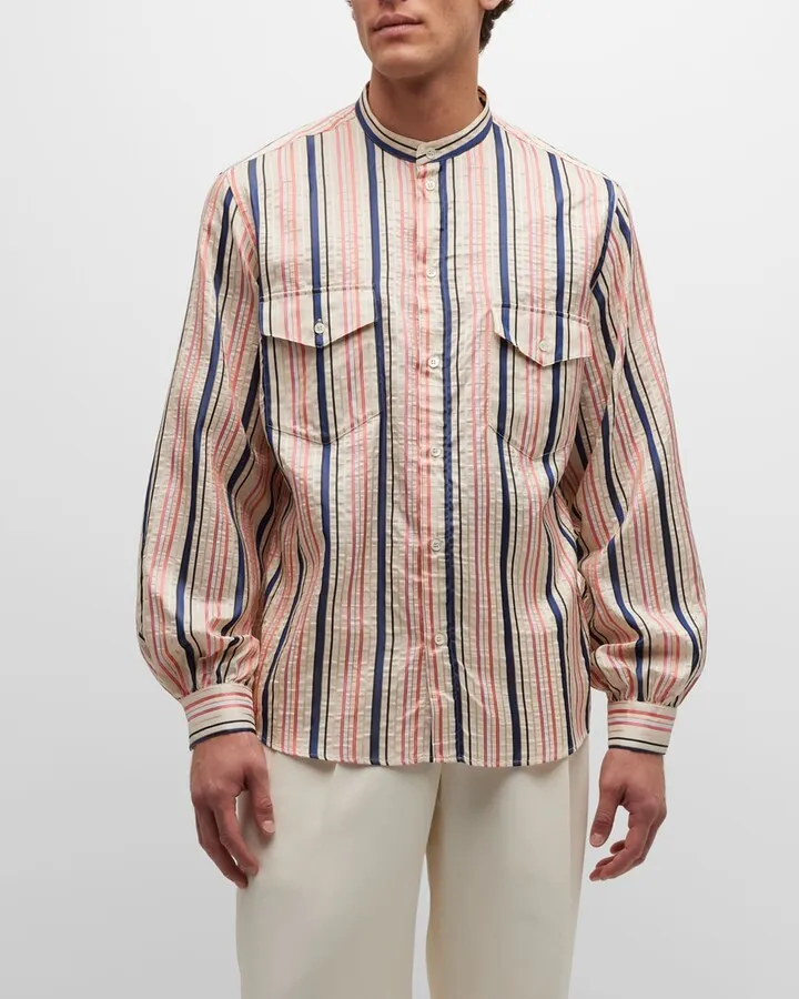 Men's Multi-Stripe Silk Sport Shirt