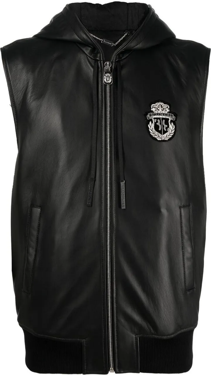 Sleeveless Hooded Leather Zip Vest