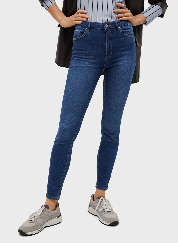 High Waist Skinny Casual Jeans Blue