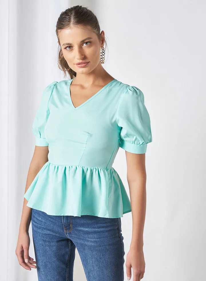V-Neck Casual Top Blue