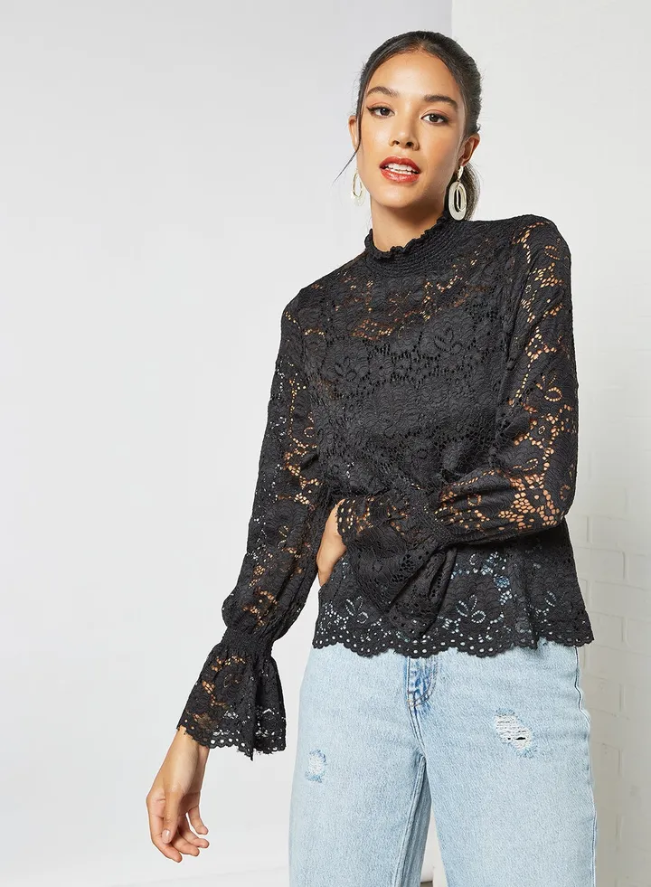 Sheer Lace Top Black