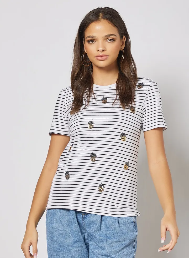 Stripe Print T-Shirt White