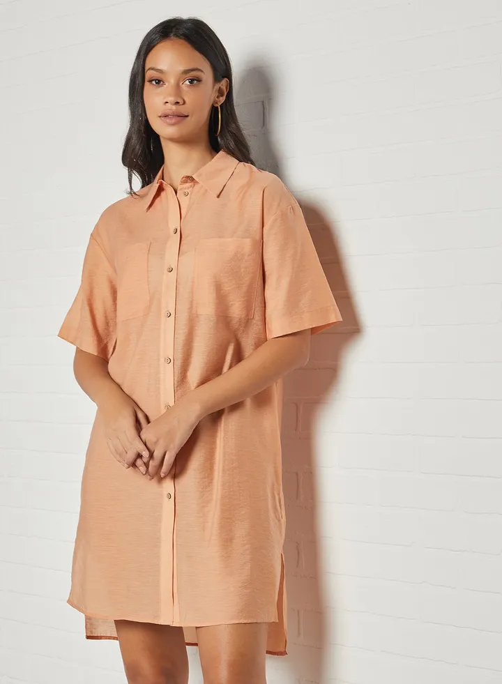 Short Sleeve Shirt Dress Sandstone
