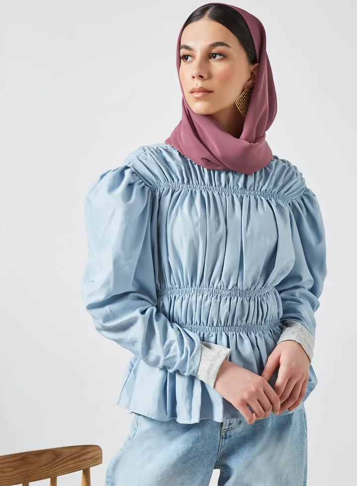 Daria Elastic Panel Top Blue Fog