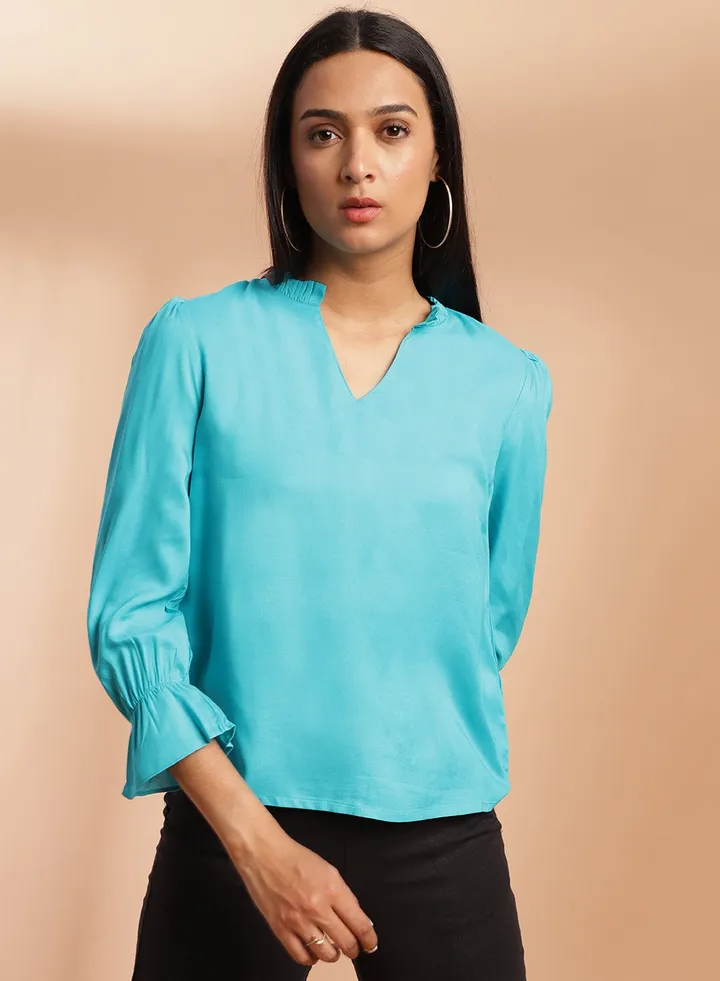 V-Neck Casual Top Blue
