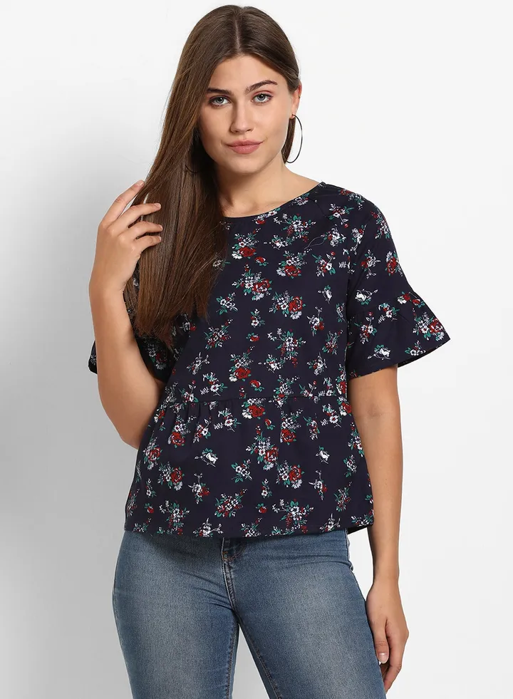 Casual Printed Top Blue/White