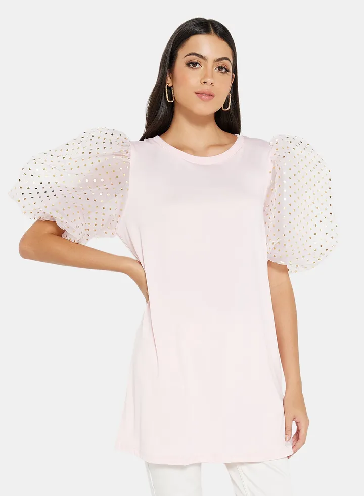 Sheer Sleeve Top Light Pink
