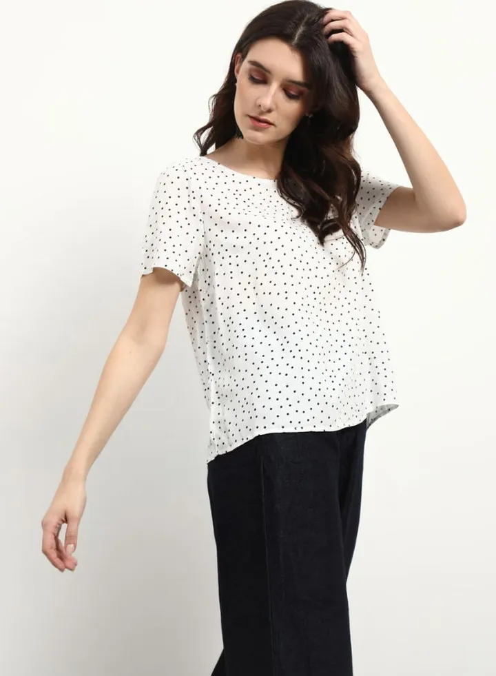 Polka Dot Printed Casual Top Off White/Black