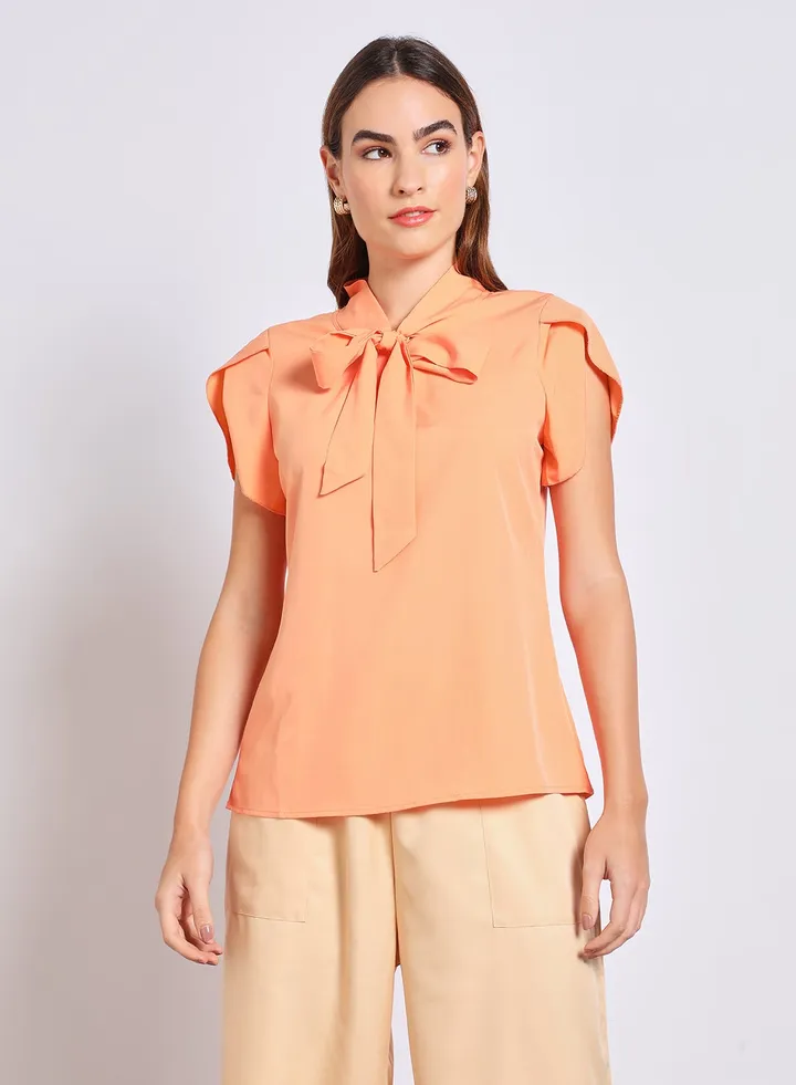 Women'S Casual Short Sleeve Solid Blouse Orange