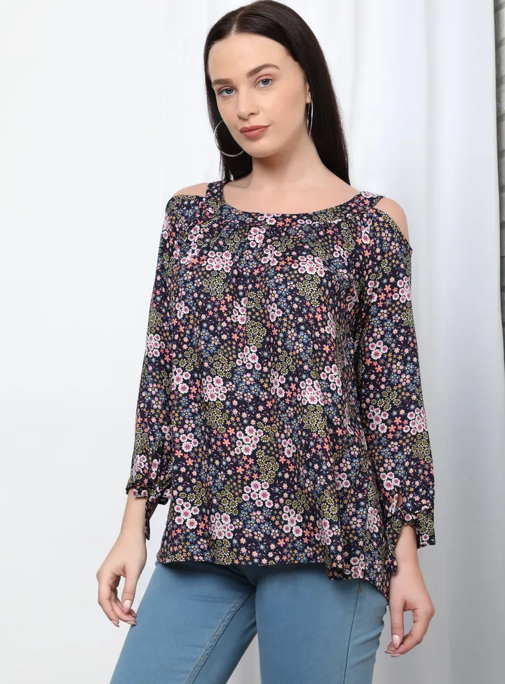 Casual Printed Blouse Top Navy Aop