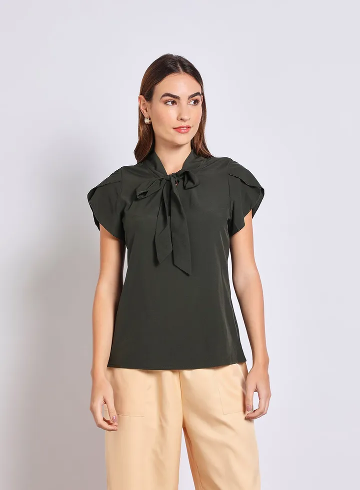Women'S Casual Short Sleeve Solid Blouse Black