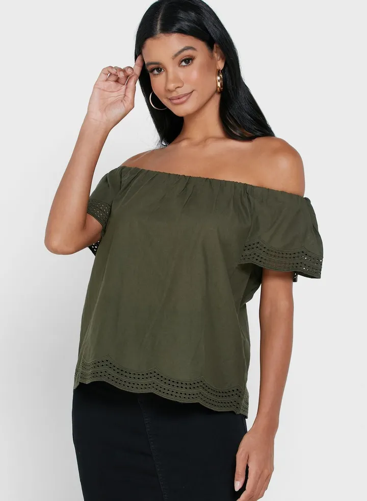 Bardot Broderie Hem Detail Top