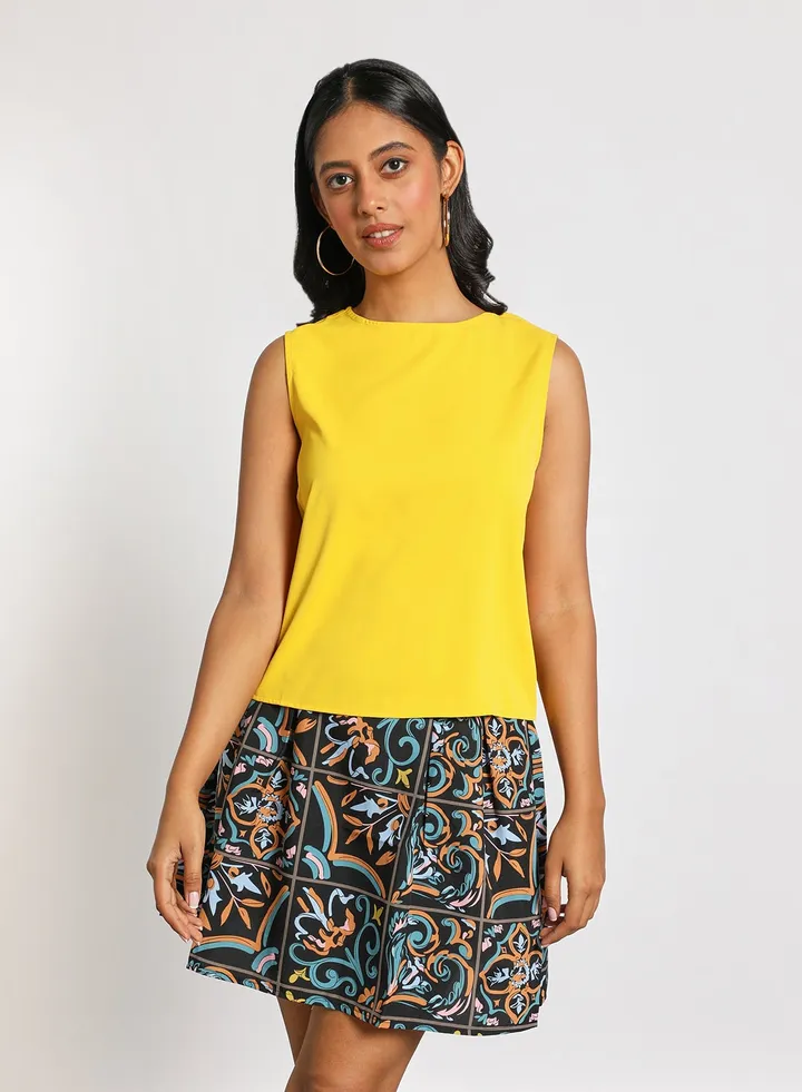 Women's casul sleevess Tops Yellow