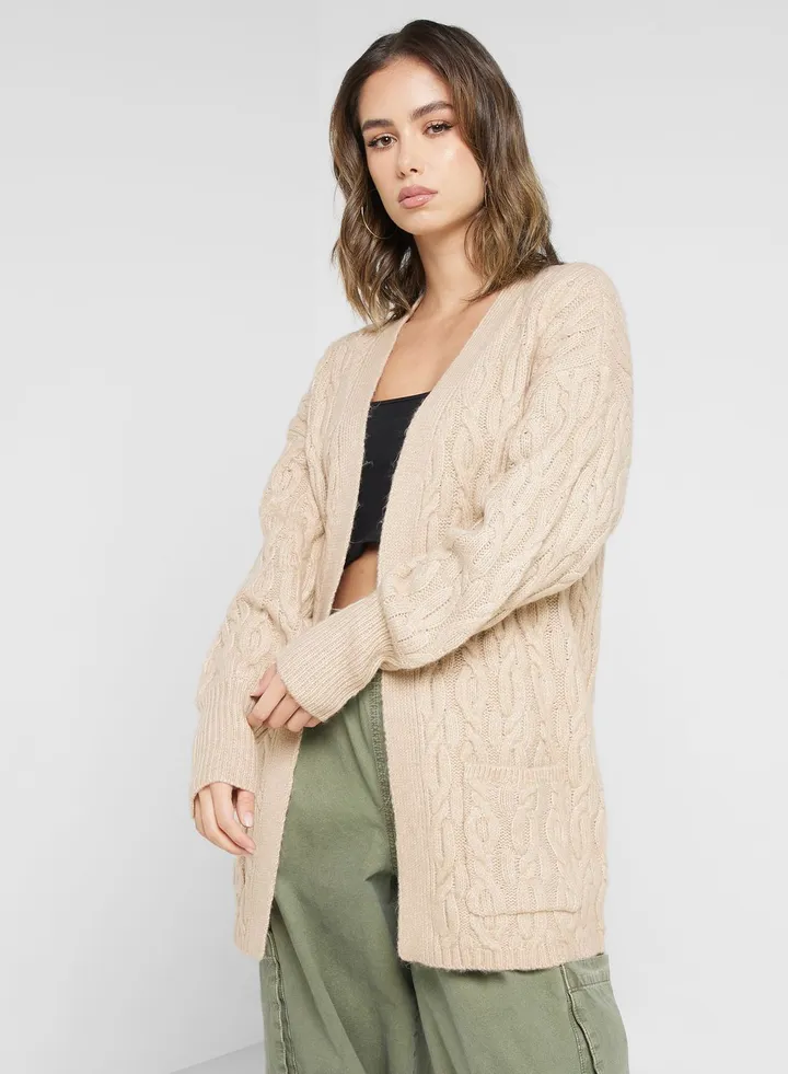 Pocket Detail Cable Knitted Cardigan