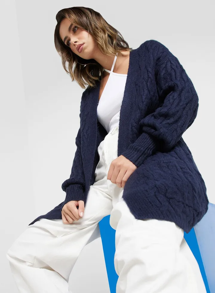 Pocket Detail Cable Knitted Cardigan