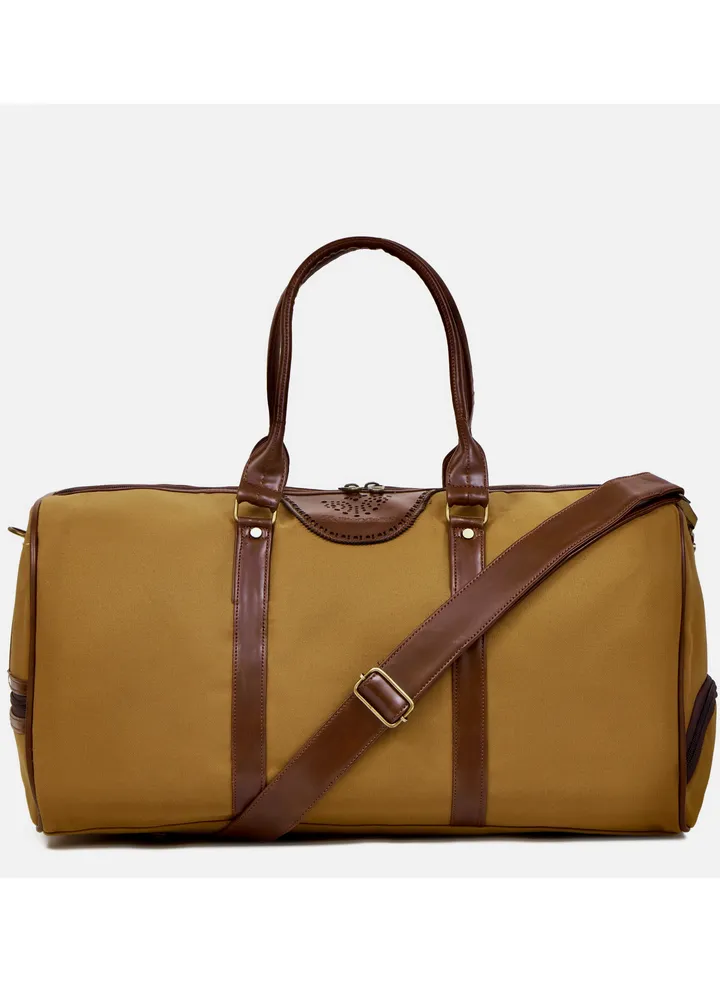 Paisley Elegant Canvas With Faux Leather Travel Duffel Bag With Shoes Compartment For Men and Women Khaki