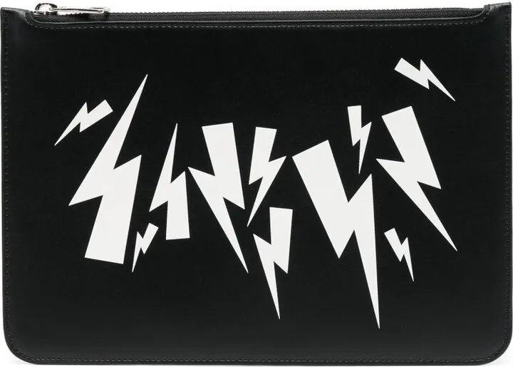 Logo-Print Leather Clutch Bag