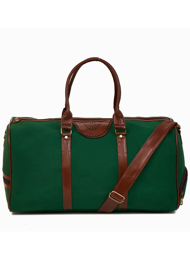 Paisley Elegant Canvas With Faux Leather Travel Duffel Bag With Shoes Compartment For Men and Women Green
