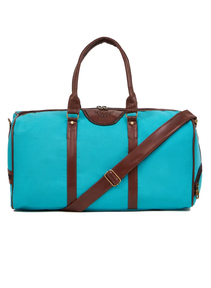 Paisley Elegant Canvas With Faux Leather Travel Duffel Bag With Shoes Compartment For Men and Women Aqua