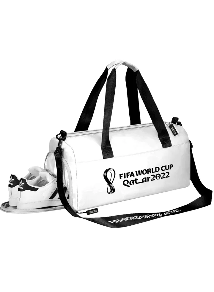 FIFA World Cup Qatar 2022 Unisex Sports Duffel Bag with Shoe Holder -White 46x25x24cm