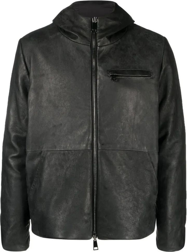 Hooded Zip-Fastening Leather Jacket