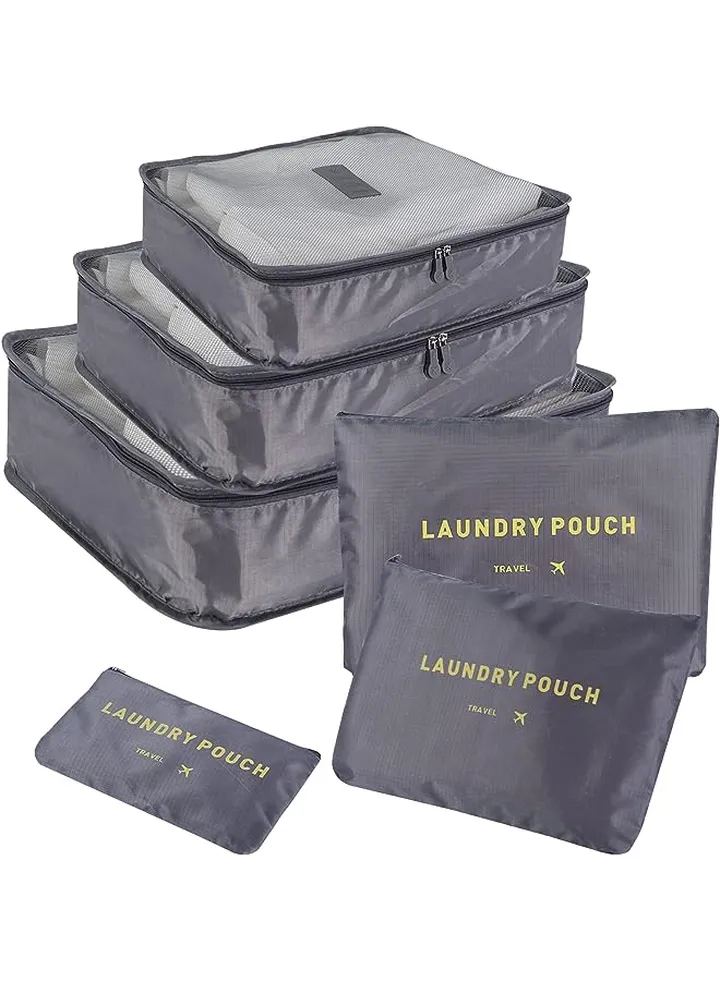 SKY-TOUCH 6Pcs Set Travel Luggage Organizer Packing Cubes Set Storage Bag Waterproof Laundry Bag Traveling Accessories - Gray, 6974042151379