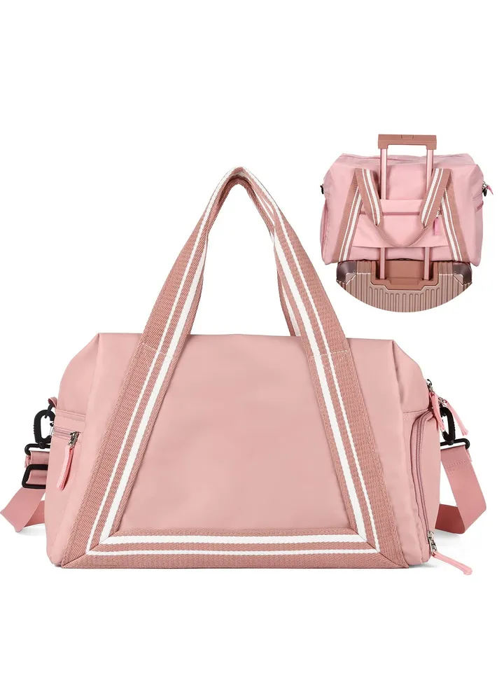 Travel Duffel Bag for Women, Travel Duffle Bag for Travel, Sports Tote Gym Bag, Shoulder Overnight Carry on Bag, with Wet Pocket and Shoes Compartment (Small Size,Pink)