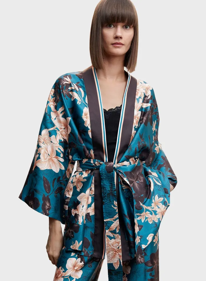 Floral Print Tie Detail Kimono