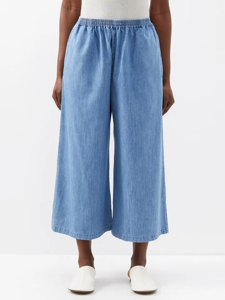 Elasticated-waist Cropped Denim Trousers