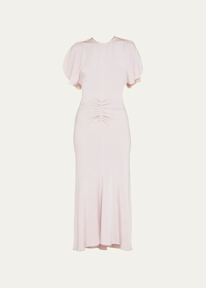 Gathered Waist Short-Sleeve Midi Dress