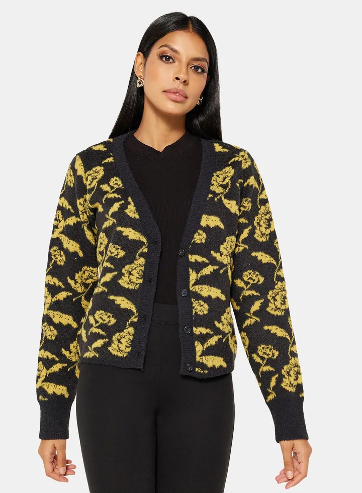 Floral Knit Long Sleeve Cardigan
