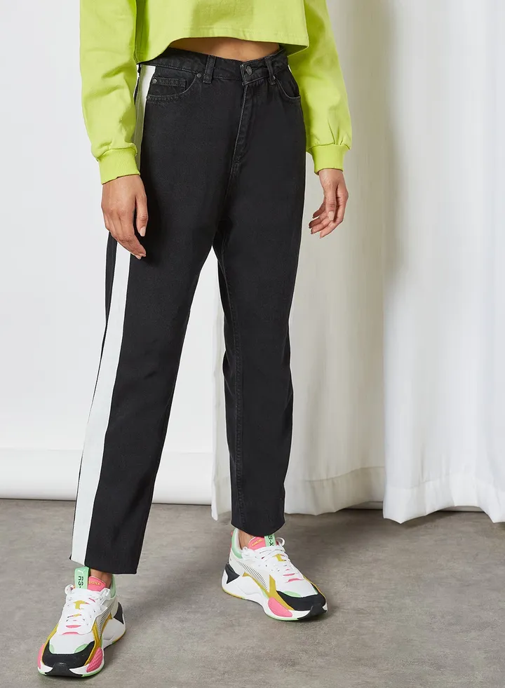 Side Stripe Mom Jeans Black