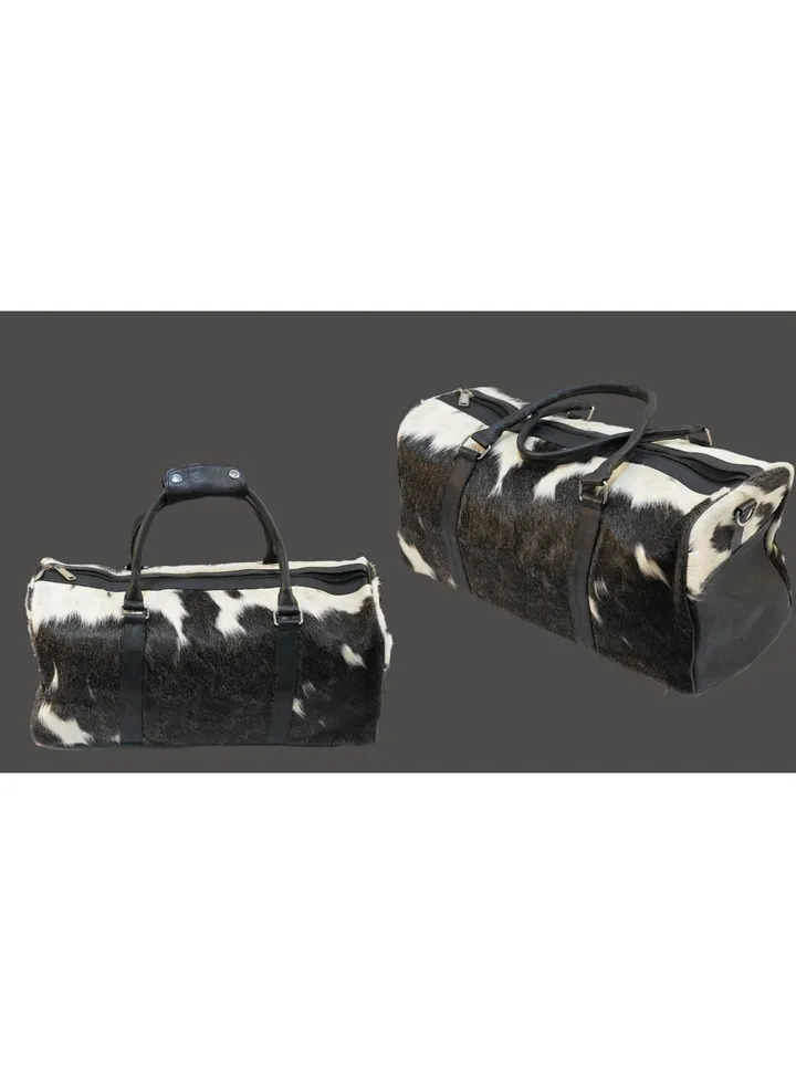Large Cowhide Leather Duffel Bag, Heavy Duty Weekender Travel Bag, Cinnamon Color Extra Large Duffel Weekender Cowhide Luggage & Western Travel for Gym Unique Pattern fur