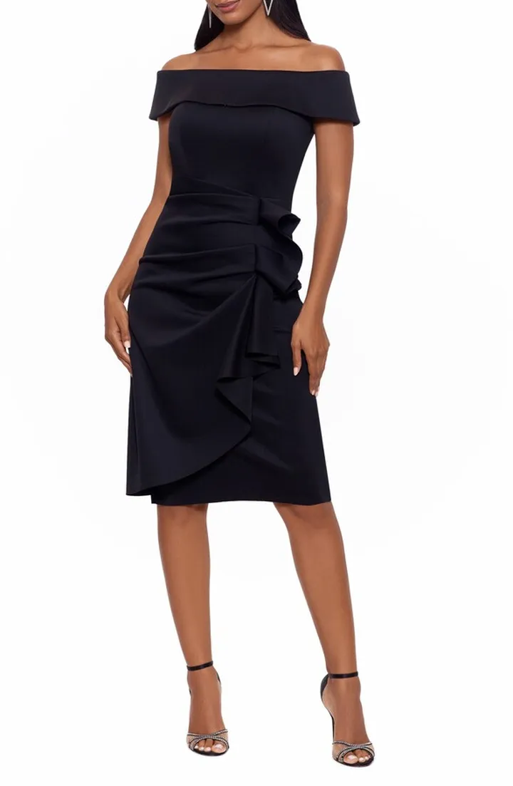 Ruffle Off the Shoulder Scuba Dress