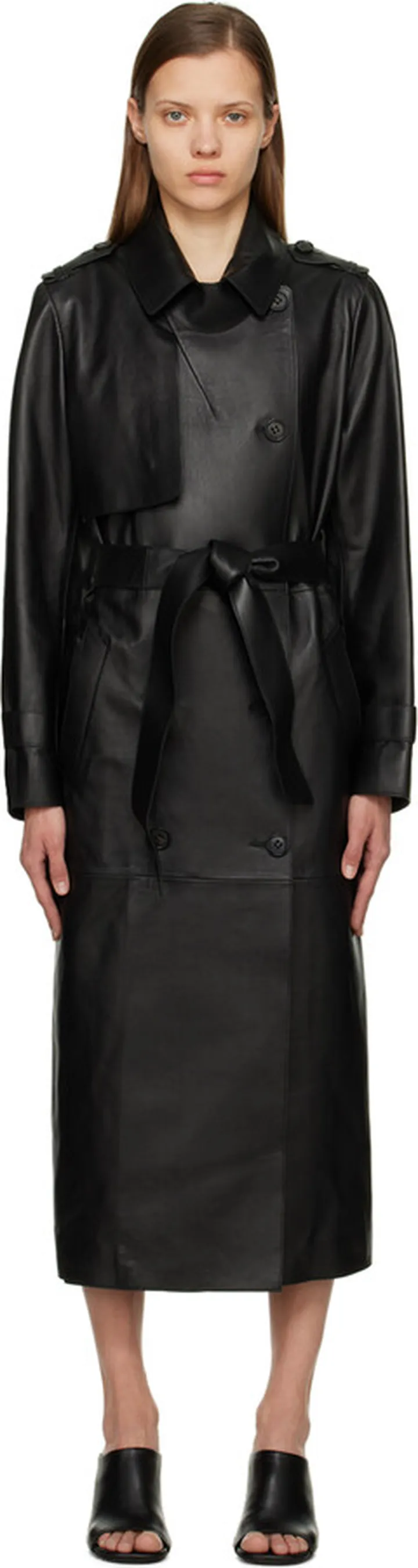 Mackage Black Gael-V Leather Trench Coat