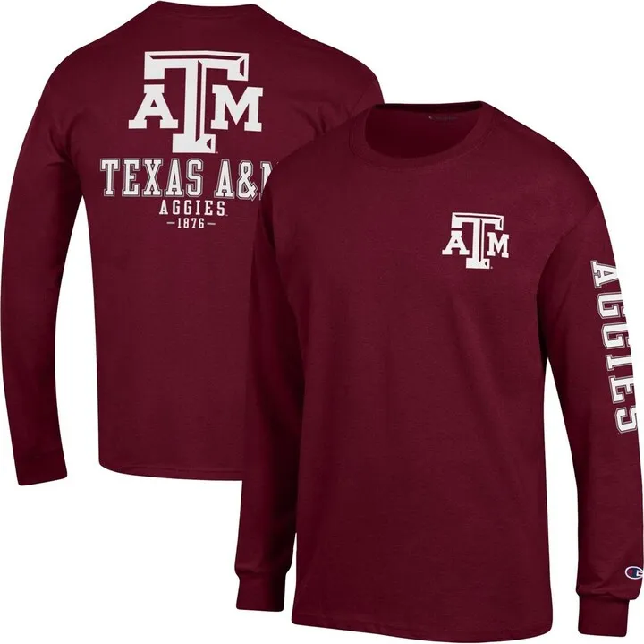 Men's Champion Maroon Texas A & M Aggies Team Stack Long Sleeve T-shirt