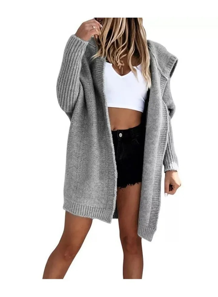 Oversized Hooded Knitted Cardigan, Long Sleeve Casual Sweater For Winter & Fall, Women's Clothing