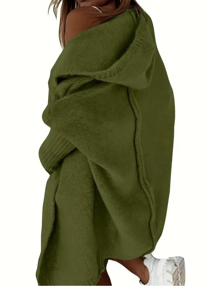 Oversized Hooded Knitted Cardigan, Long Sleeve Casual Sweater For Winter & Fall, Women's Clothing