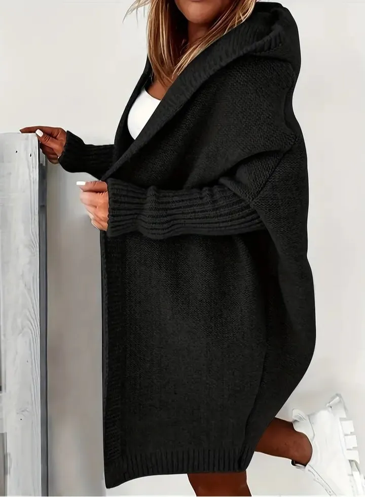 Oversized Hooded Knitted Cardigan, Long Sleeve Casual Sweater For Winter & Fall, Women's Clothing