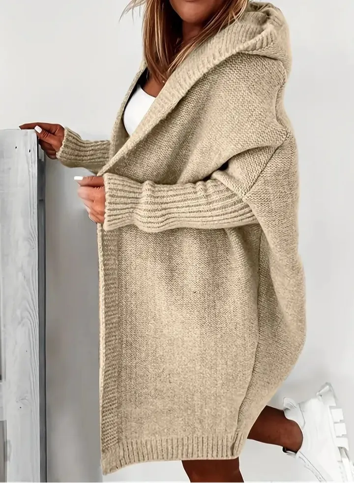 Oversized Hooded Knitted Cardigan, Long Sleeve Casual Sweater For Winter & Fall, Women's Clothing