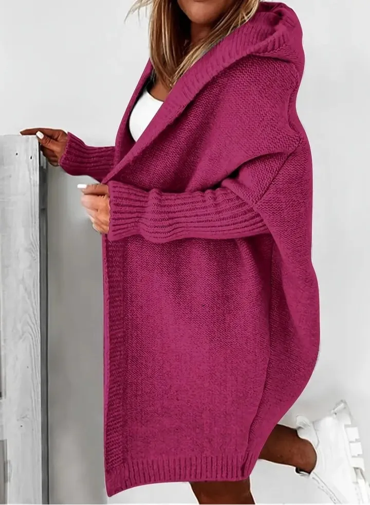 Oversized Hooded Knitted Cardigan, Long Sleeve Casual Sweater For Winter & Fall, Women's Clothing