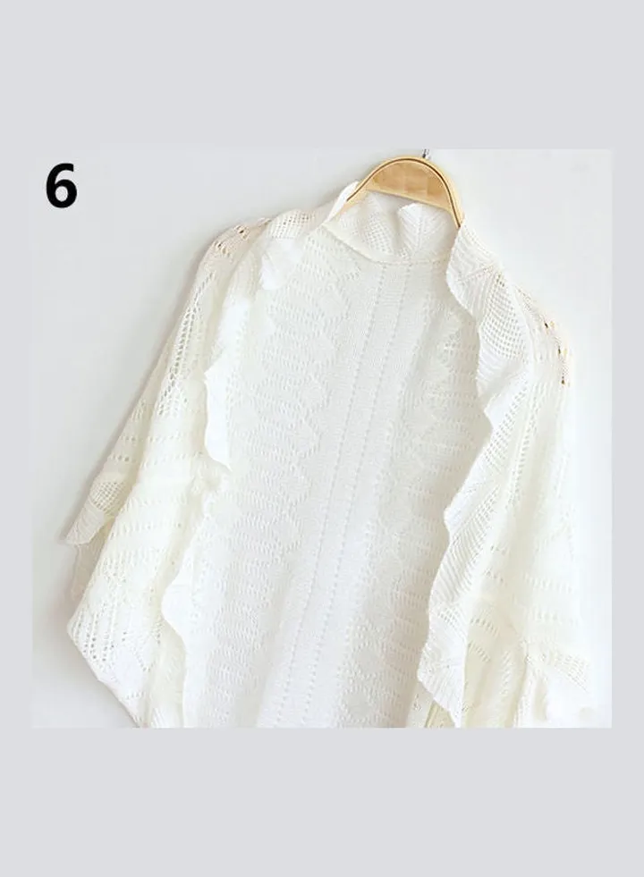 Fashion Knitted Hollow Top Casual Cardigan Blouse White