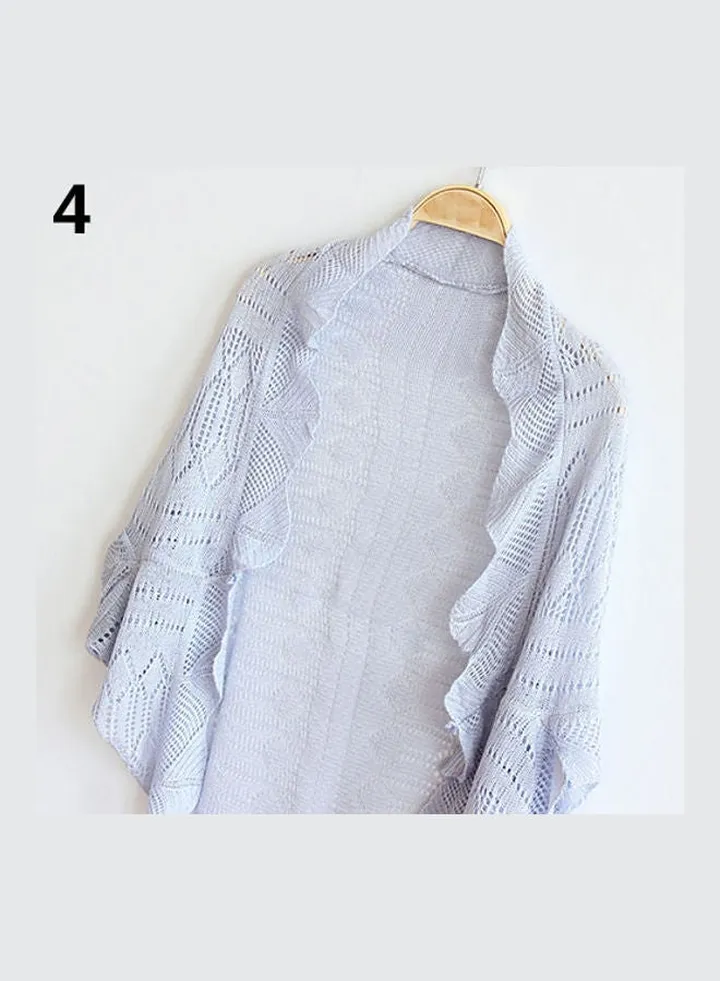 Fashion Knitted Hollow Top Casual Cardigan Blouse Blue