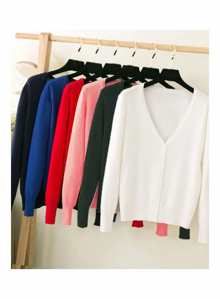 Solid Long Sleeve Cardigan Rose Red