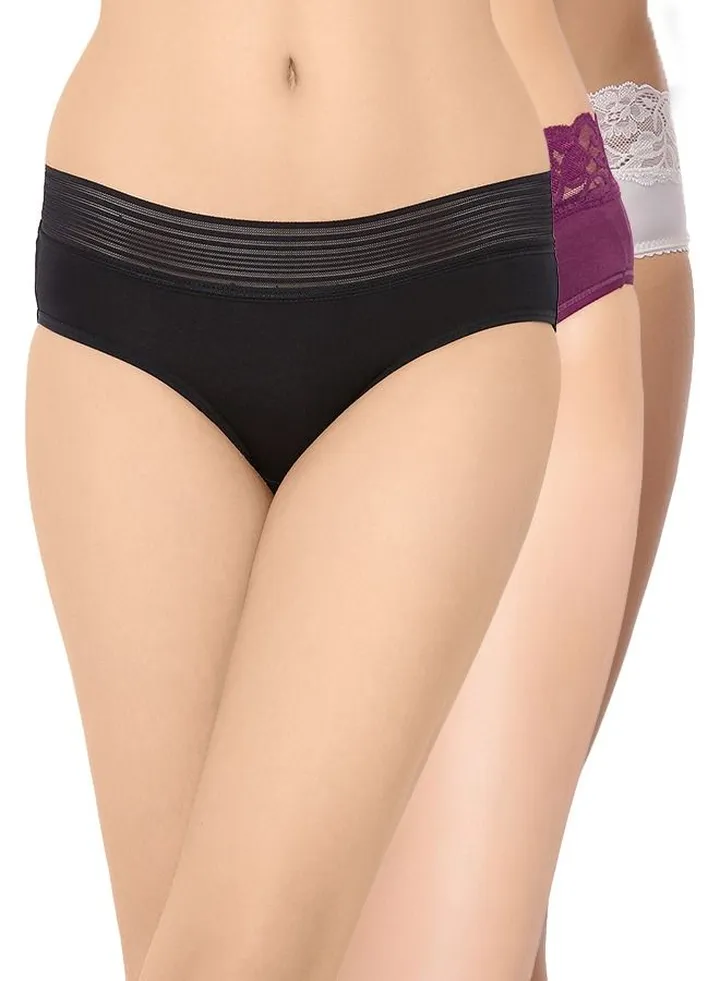 Clovia Pack Of 3 Mid Waist Hipster Panty With Lace Waist 