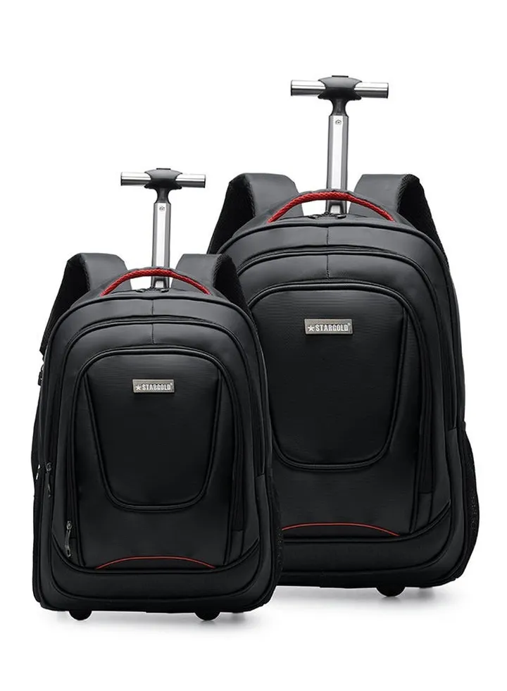 2 Pack Multipurpose Rolling Trolley Backpack Black