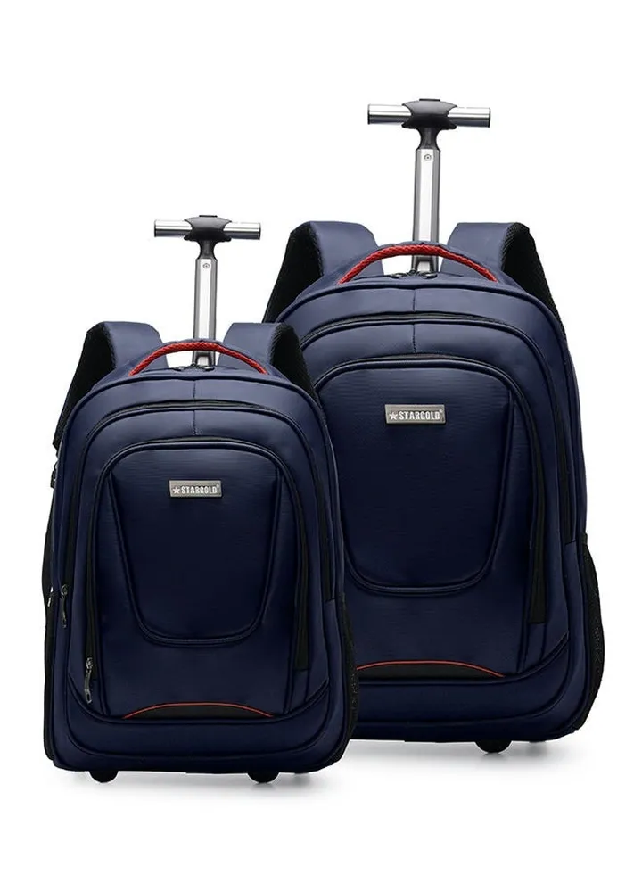 2 Pack Multipurpose Rolling Trolley Backpack Blue